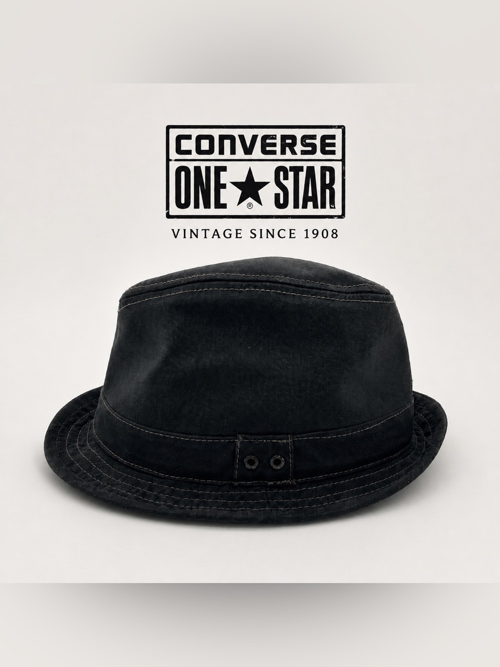 Converse One Star Black Trilby Fedora Hat Distressed Cotton Y2K Streetwear OSFM